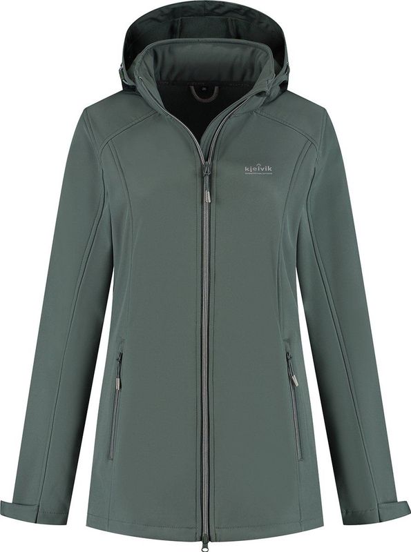 Kjelvik Outdoorjas Kyra Groen - Dames Softshell met Afneembare Capuchon