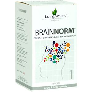 Livinggreens Brainnorm 60 capsules, L-theanine, Gaba, Omega 3,blauw glidkruid, focus,concentratie