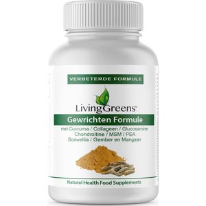Livinggreens Gewrichten formule, 60 tabletten, Curcuma, Collageen, PEA, Glucosamine, Msm, Chondroitin, Manganese, Vitamin C, Curcuma Longa, Turmeric