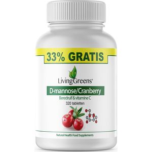 LivingGreens-Cranberry D Mannose- 240 + 80 tabletten Gratis-Voordeelverpakking-Beredruif-vitamine C