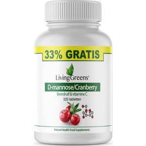 LivingGreens - Cranberry D Mannose - 240 + 80 Tabletten - Voordeelverpakking - Beredruif - Vitamine C