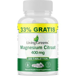 LivingGreens-Magnesium citraat 400mg -240+80 Gratis-voor spieren en botten-tegen krampen