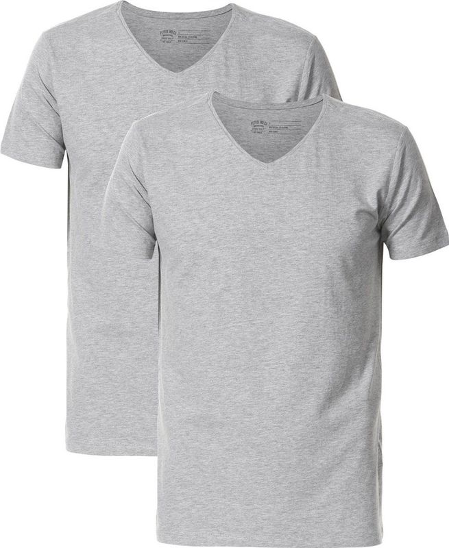 Petrol Industries - Heren 2-pack Basic T-shirts V-Hals - Grijs