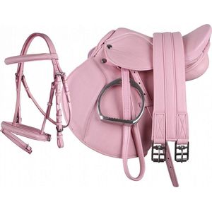 QHP Komplett Sattel Set und Trense - Rosa