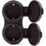 Benson - Stekker Duo Verloop - Buitenstopcontact - Zwart - Spatwaterdicht - 3500W