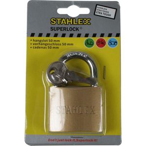 Stahlex Hangslot met 3 sleutels - 50 mm - messing - kofferslot
