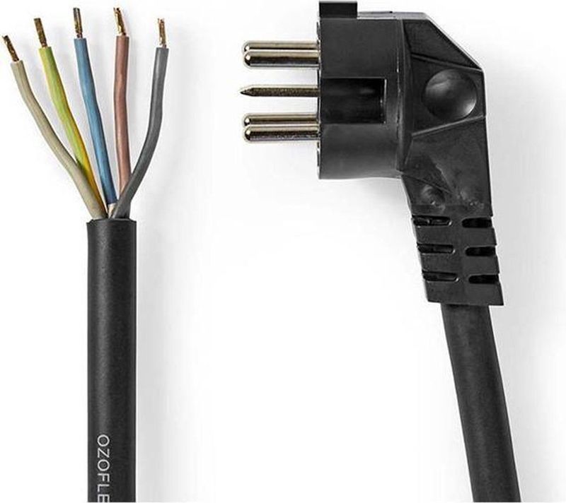 Aansluitsnoer - H07RN-F - 5x1,5 mm² - 1,5 Meter - Perilex Stekker Haaks - Zwart