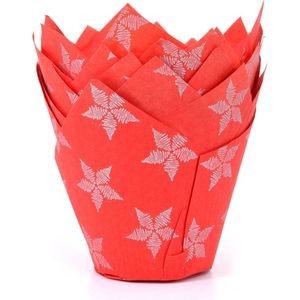 House of Marie Muffin Bakvormen - Muffin Vormpjes Papier - Tulp Sterren Rood - pk/36