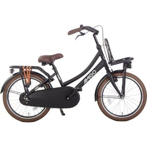 AMIGO Sturdy - Transportfiets - Omafiets met voordrager - Kinderfiets - 32 cm - 20 inch - Terugtraprem & V-Brake - Matzwart