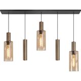 Highlight - Hanglamp Perugia 3+2 lichts L 120 cm zwart amber