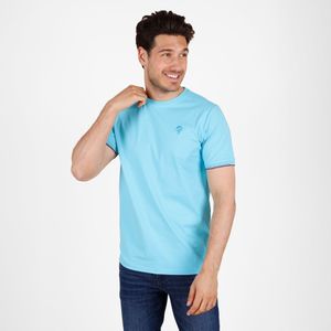 Q1905 - T-shirt - Felblauw - Korte Mouwen - Rood-wit-blauwe Accentstreep