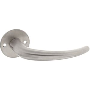 P+E enkele deurklink Sabel op ronde rozet 8mm stift rvs geborsteld