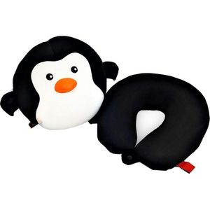 Cuddlebug - Knuffelkussen - Reiskussen - PINGUIN - 2in1 - 32 cm x 32 cm - Zwart