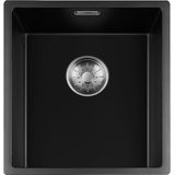 Lorreine 34BQ-FU-INOX Zwarte quartz spoelbak met ronde korfplug.