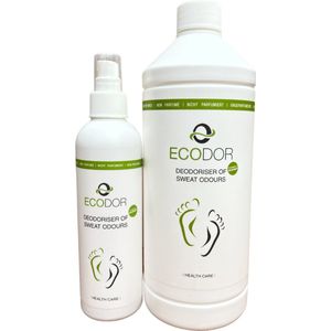 Ecodor EcoFeet - Geurvreter - Ontgeurder tegen zweetvoeten - Niet geparfumeerd - Voordellverpakking - 250 ml sprayflacon + 1 liter navulfles