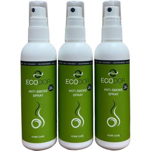 Ecodor EcoSmoke - 3x 100 ml - Reisformaat - Tabak en rooklucht geurverwijderaar - Sigarettengeur verwijderen - Anti rooklucht, nicotine ontgeurder / luchtverfrisser - Vegan - Ecologisch