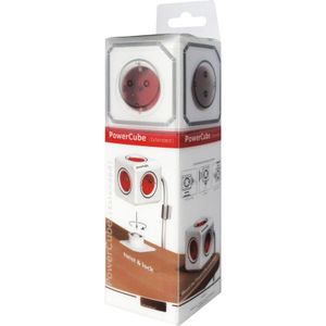 Allocacoc Powercube Stekkerdoos 5 Voudi - Snoer 1,5m Wit/Rood