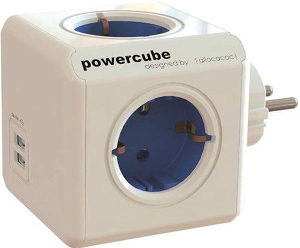 Allocacoc - PowerCube Original - Stekkerdoos - Blauw - 4 Stopcontacten - 2 USB-poorten