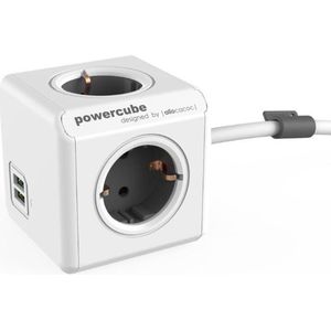 PowerCube Extended stekkerdoos met 4 contacten en 2x USB / grijs/wit - 1,5 meter