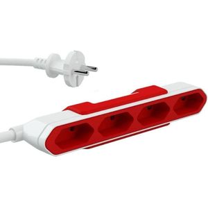 Stekkerdoos - 4-voudig - met euro aansluiting - 1.5 m - rood