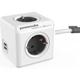 PowerCube - Extended Stekkerdoos - 4 Contacten - 2x USB - Veilig Design