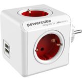 Allocacoc - PowerCube® Original - Stekkerdoos - Rood - 4 Outlets - 2 USB-ports
