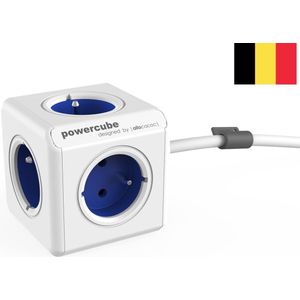 allocacoc PowerCube Extended FR, 5 stopcontacten 230 V, wit en blauw