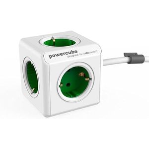 Allocacoc PowerCube Extended EU, 5 x stopcontact en verdeler, 230 V geaarde wit, groen
