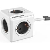 PowerCube Extended Stekkerdoos -1.5 Meter Kabel- Wit/Grijs -  5 Stopcontacten - NL/DE (Type F)