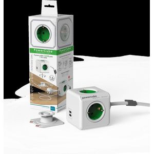 PowerCube Extended stekkerdoos met 4 contacten en 2x USB / groen/wit - 1,5 meter