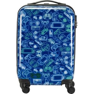 Princess Traveller Handbagage, koffer, kindercollectie, handbagage, trolley, 55 x 40 x 20 cm, speelcontroller blauw, koffer met 4 wielen, blauw, Feestelijke print