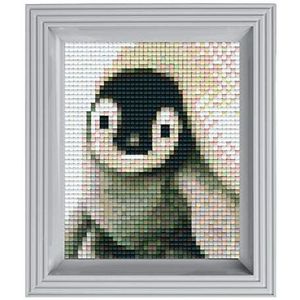 Pracht Creatives Hobby Pixel P31315 Pinguïn mozaïek cadeauset met frame, eenvoudig insteeksysteem, strijkvrij en plakkend, bioplastic stenen