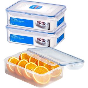 Lock&Lock Vershoudbakjes set met deksel - Diepvriesbakjes - Diepvriesdozen - Bewaarbakjes - Bewaardozen voedsel - Vershouddoos - Luchtdicht - BPA vrij - Transparant - 2,1 liter - Set van 3 Stuks - LocknLock