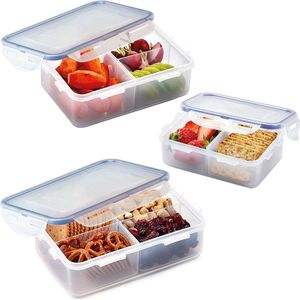 Lock&Lock Lunchbox - Snackdoosjes - Bento box - Snackbox - Lunchtrommel - Met Compartimenten | Vakjes - Set van 3 stuks - BPA vrij - Lekvrij - LocknLock