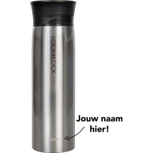 Lock&Lock RVS Thermosfles met naam - Thermosbeker - Travel Mug - Isoleerfles - Drinkfles - Theefles - Met Filter - Koffie en Thee - Gepersonaliseerd cadeau - Relatiegeschenk - Lekvrij - Duurzaam - 400 ml – Zilver