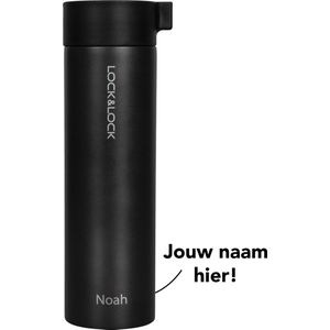 Lock&Lock RVS Thermosfles met naam - Thermosbeker - Travel Mug - Isoleerfles - Drinkfles - Theefles - Met Filter - Koffie en Thee - Gepersonaliseerd cadeau - Relatiegeschenk - Lekvrij - Duurzaam – 400 ml - Zwart