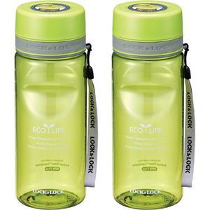 Lock&Lock Waterfles - Drinkfles - 600 ml - Tritan (Copolyester) - BPA-vrij - Lekvrij - Groen - Set van 2 stuks - LocknLock