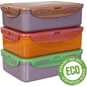 Lock&Lock ECO Vershoudbakjes set met deksel - Meal prep bakjes - Diepvriesbakjes - Bewaardozen voedsel - Vershouddoos - Lunchbox - Luchtdicht - Lekvrij - BPA vrij - Duurzaam - Zero waste - 100% gerecycled plastic - 1,6 liter - Set van 3 stuks