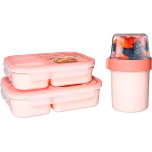 Lock&Lock Lunchset - Yoghurt beker to go en Lunchboxen - Bento Box - Muesli Beker - Snackdoosjes - Lunchpot - Lunchtrommel - Broodtrommel - Met Compartimenten - Volwassenen en Kinderen - To Go - Lekvrij - BPA vrij - Roze - LocknLock
