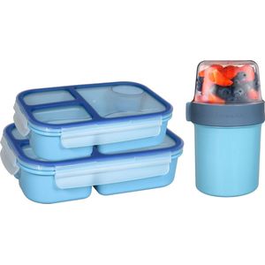 Lock&Lock Lunchset - Yoghurtbeker en Lunchboxen - Bento Box - Muesli Beker - Snackdoosjes - Lunchpot - Met Compartimenten - Volwassenen en Kinderen - To Go - Lekvrij - BPA vrij - Blauw