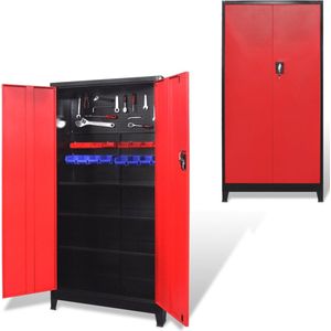 VidaXL-Gereedschapskast-met-2-deuren-90x40x180-cm-staal-zwart-en-rood
