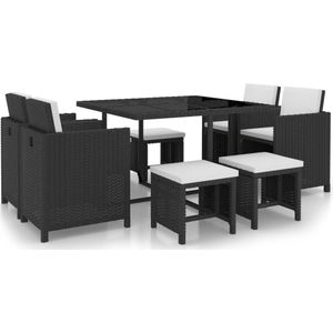 VidaXL 9-delige Tuinset met Kussens - Poly Rattan Zwart