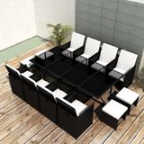 VidaXL Tuinset 13-delig met Kussens Poly Rattan Zwart