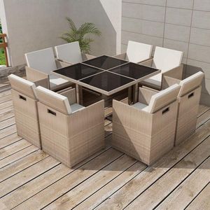 VidaXL 9-delige Tuinset met Kussens - Poly Rattan Beige