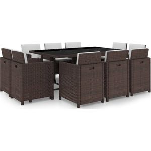 VidaXL 11-delige Tuinset met Kussens - Poly Rattan Bruin