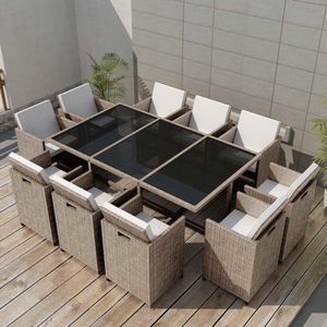 VidaXL 11-delige Tuinset met Kussens - Poly Rattan Beige