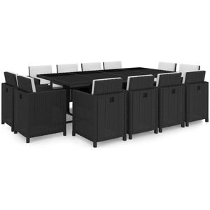 vidaXL 13-tlg. Garten-Essgruppe mit Auflagen Poly Rattan Schwarz