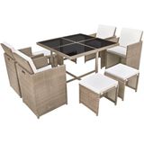 VidaXL 9-delige Tuinset met Kussens - Poly Rattan Beige