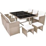 vidaXL 11-delige Tuinset met kussens poly rattan beige