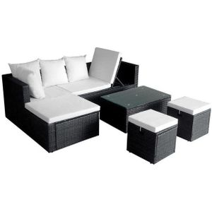 4-tlg. Garten-Lounge-Set mit Auflagen Poly Rattan Schwarz vidaXL
